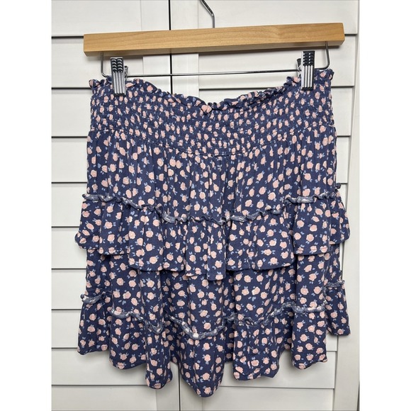 Aerie Floral Smocked Tiered Ruffle Pull On Mini Skirt Size Medium - Picture 4 of 9